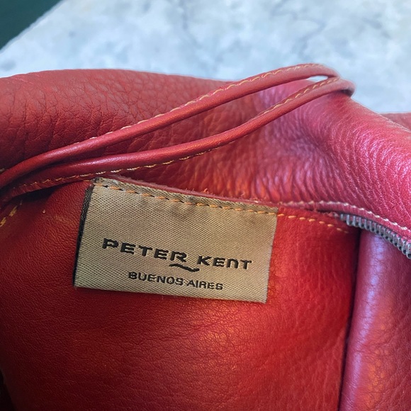 PETER KENT - FINE LEATHER purse - shoulder bag with silver metal accents - Picture 3 of 7